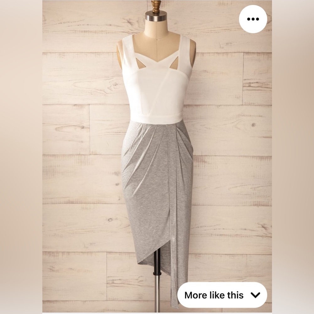 White and grey asymetrical dress